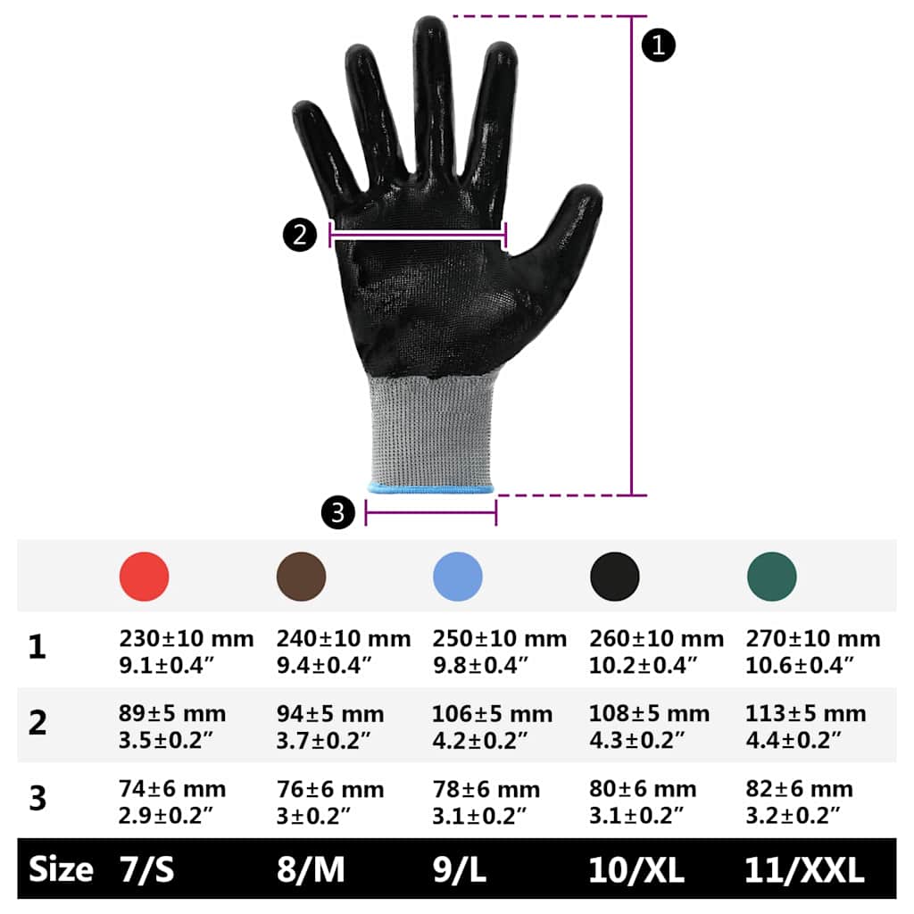Arbeitshandschuhe 12 pcs Grau und Schwarz 9 / l Polyester