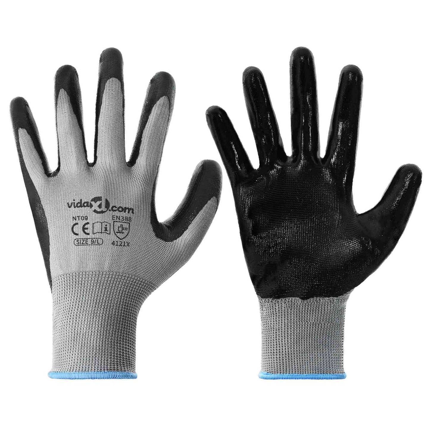 Arbeitshandschuhe 24 pcs Grau und Schwarz 9 / l Polyester