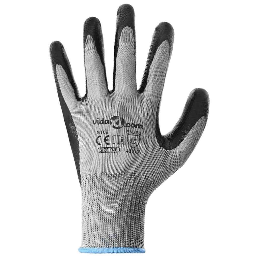 Arbeitshandschuhe 24 pcs Grau und Schwarz 9 / l Polyester