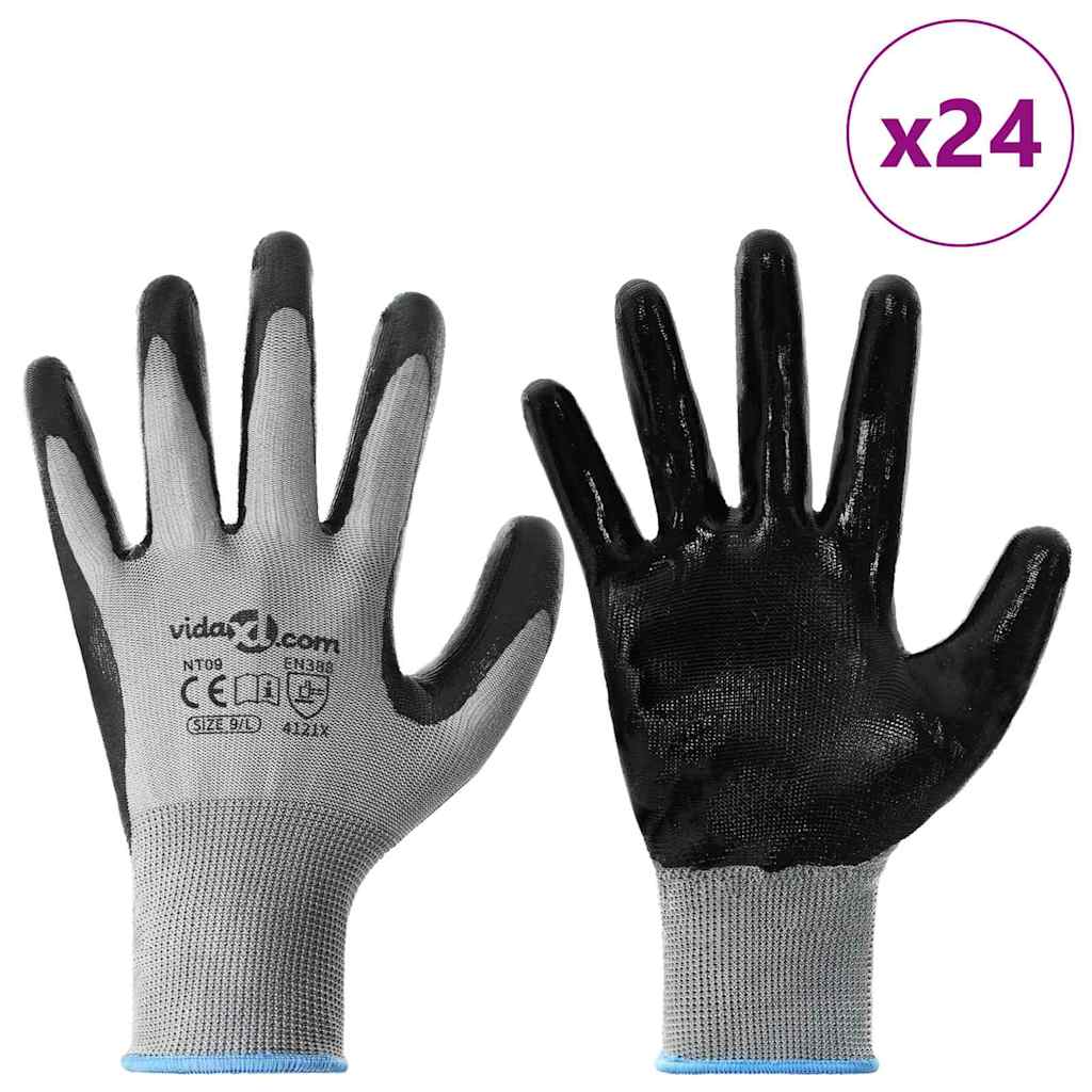 Arbeitshandschuhe 24 pcs Grau und Schwarz 9 / l Polyester