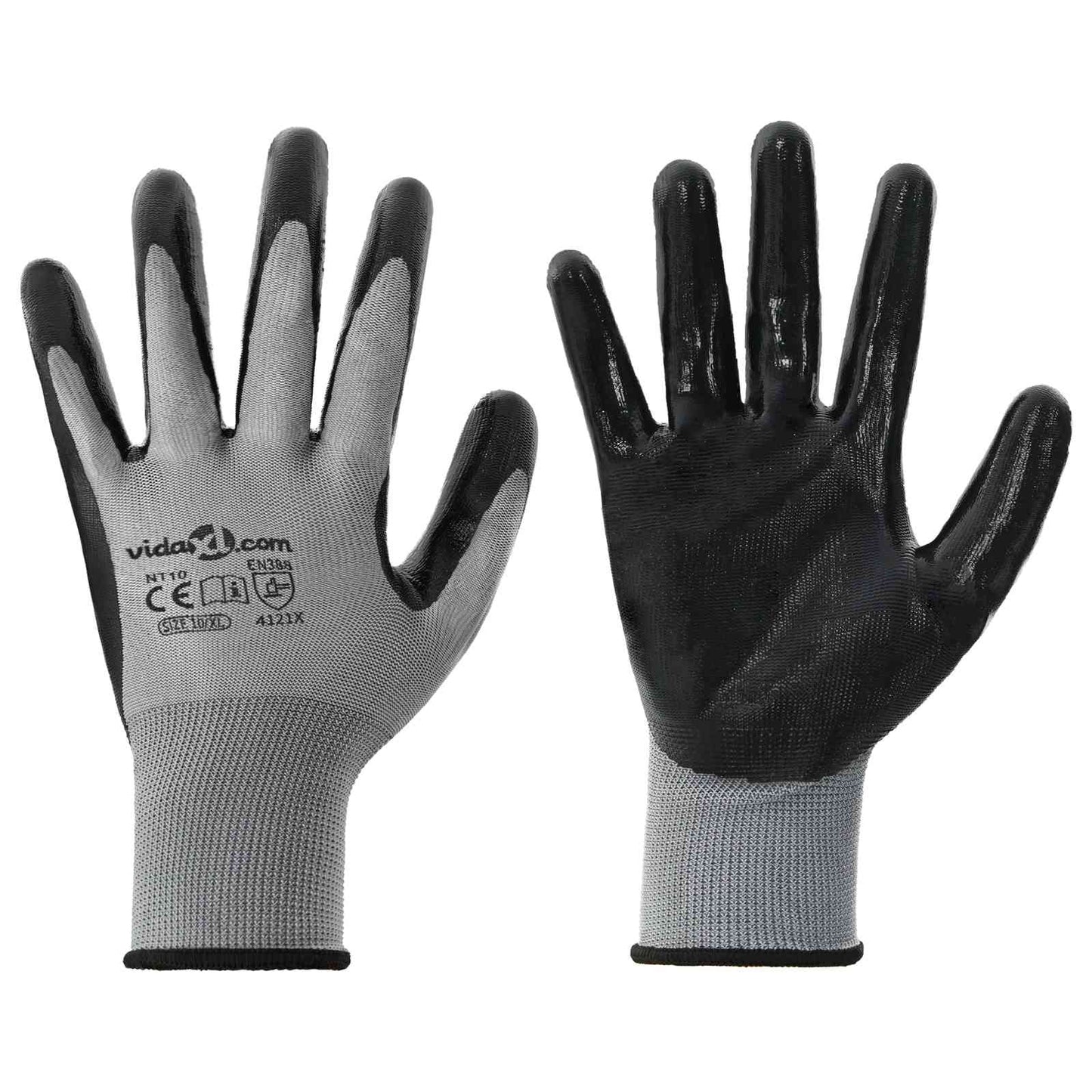 Arbeitshandschuhe 12 pcs Grau und Schwarz 10 / XL Polyester