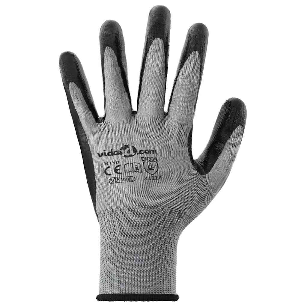 Arbeitshandschuhe 12 pcs Grau und Schwarz 10 / XL Polyester