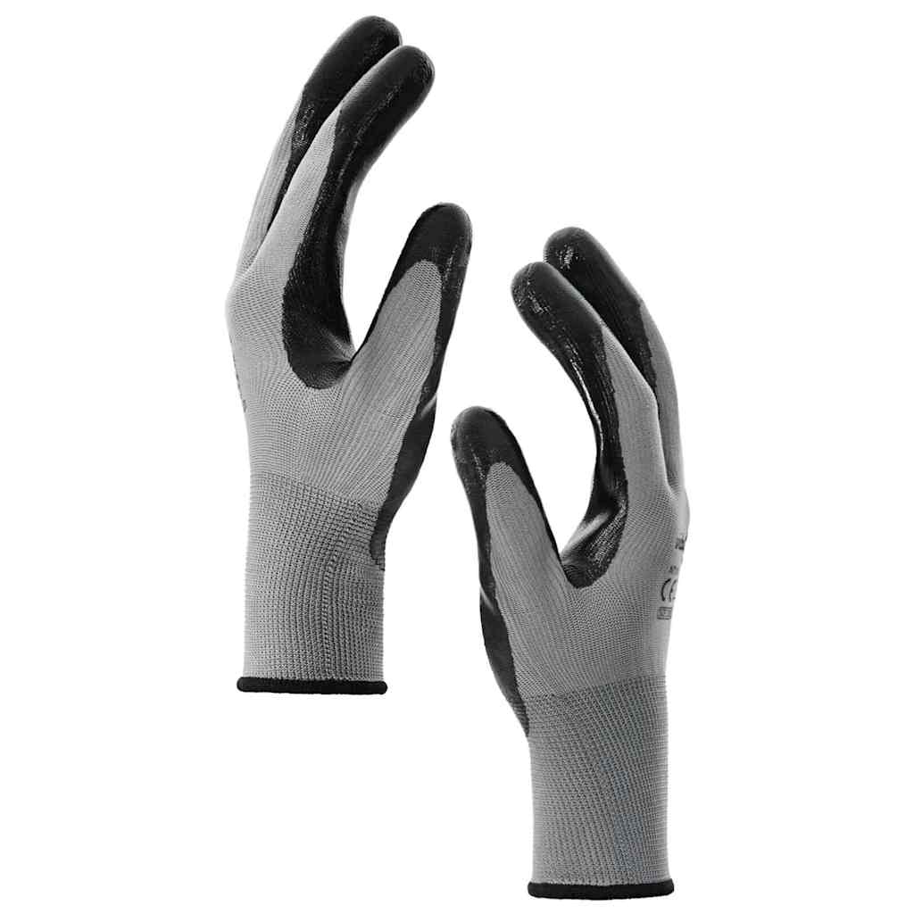 Arbeitshandschuhe 12 pcs Grau und Schwarz 10 / XL Polyester