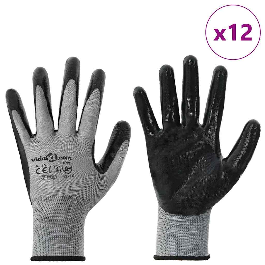 Arbeitshandschuhe 12 pcs Grau und Schwarz 10 / XL Polyester