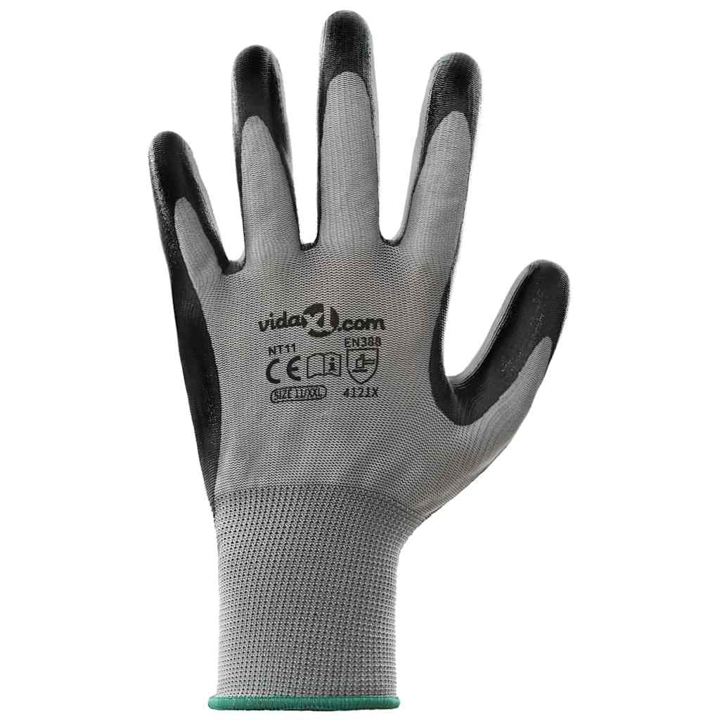 Arbeitshandschuhe 12 pcs Grau und Schwarz 11 / XXL Polyester