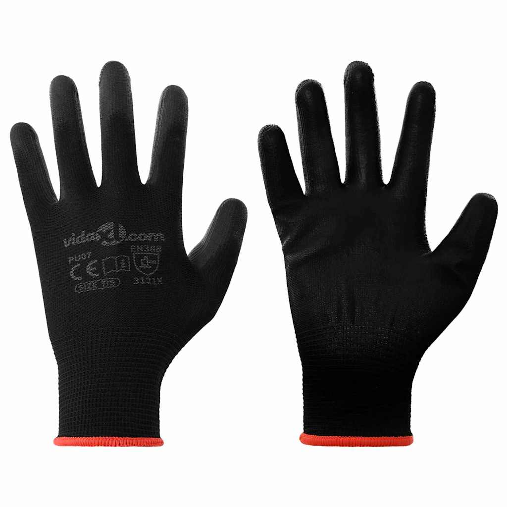 Arbeitshandschuhe 12 pcs Schwarz 7 / S Polyester