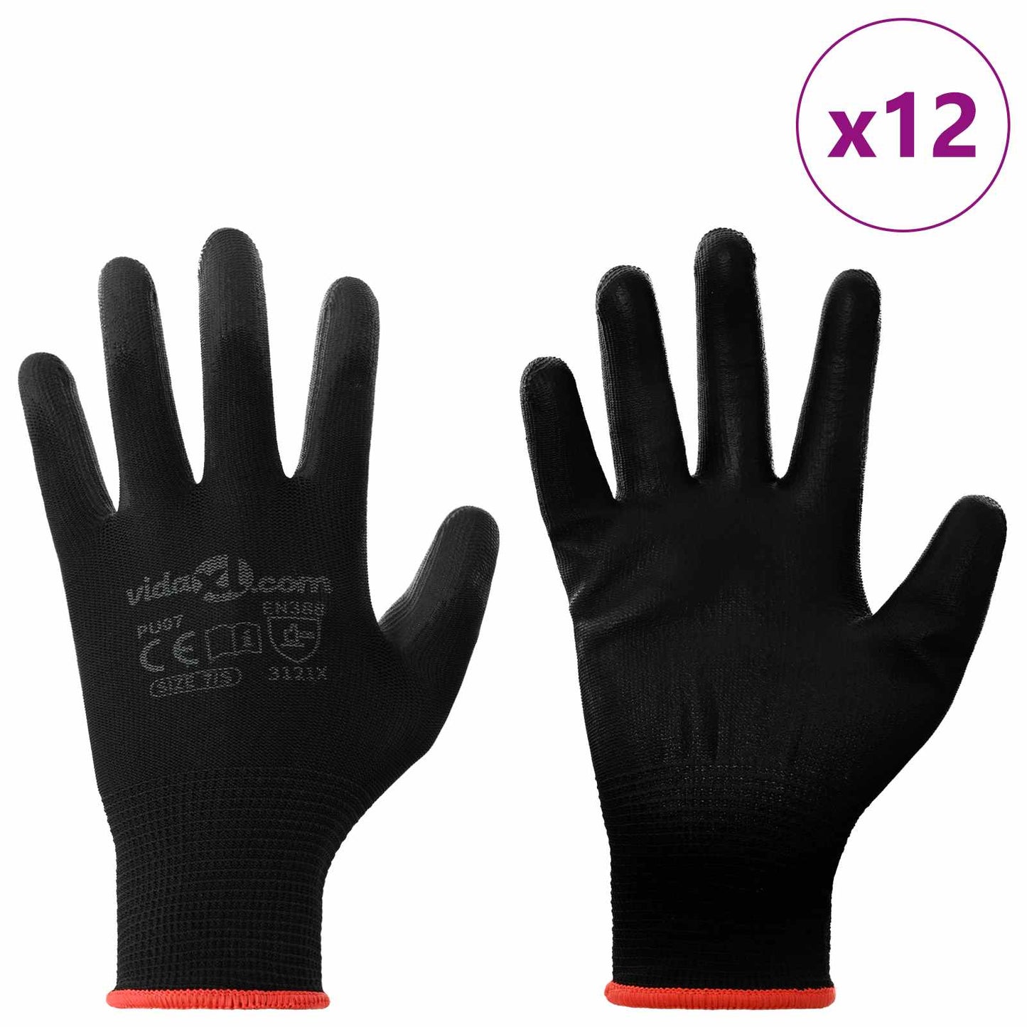 Arbeitshandschuhe 12 pcs Schwarz 7 / S Polyester