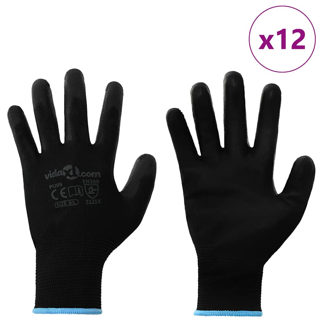 Arbeitshandschuhe 12 pcs Schwarz 9 / l Polyester