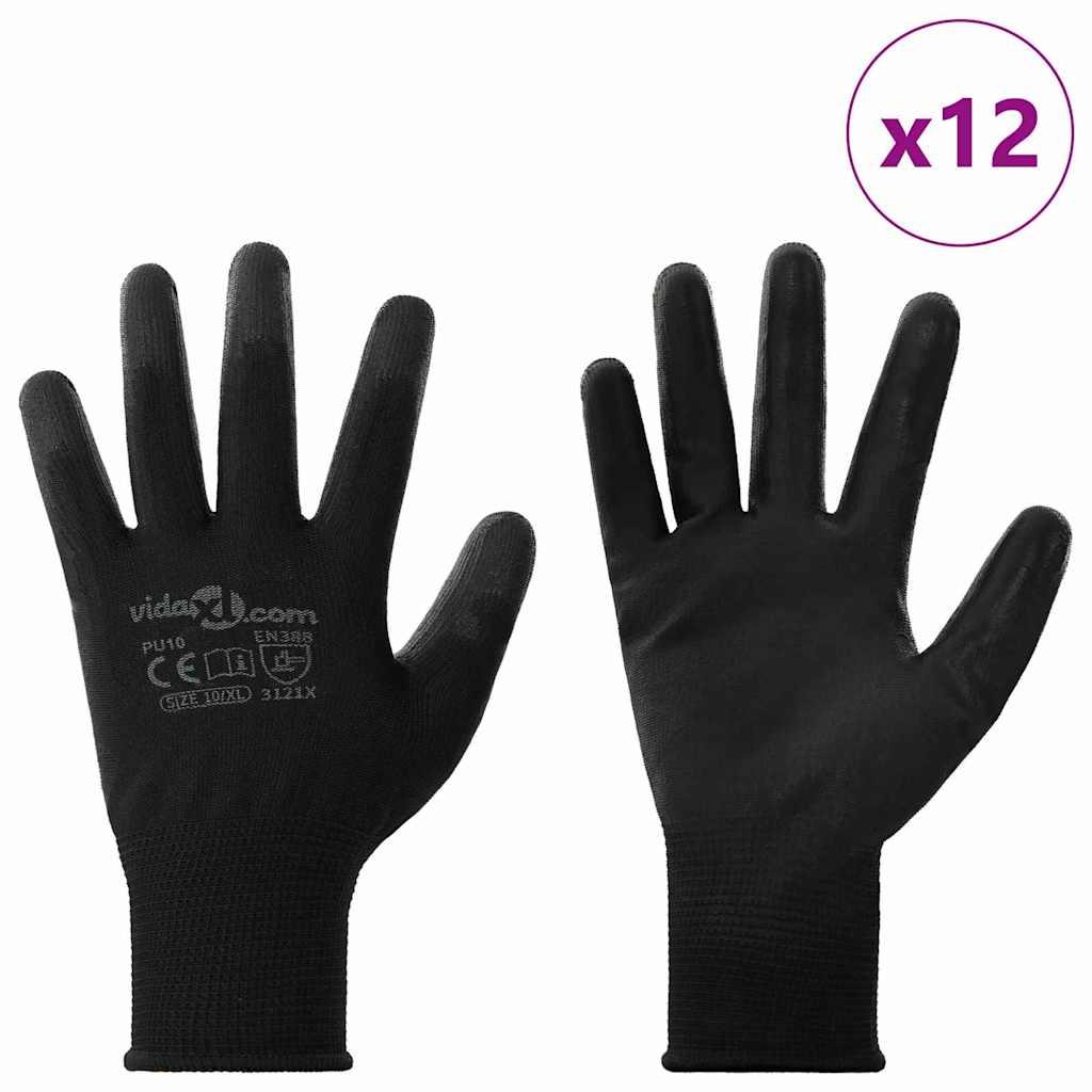 Arbeitshandschuhe 12 pcs Schwarz 10 / XL Polyester