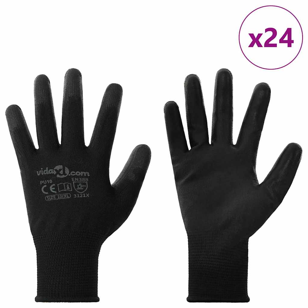 Arbeitshandschuhe 24 pcs Schwarz 10 / XL Polyester