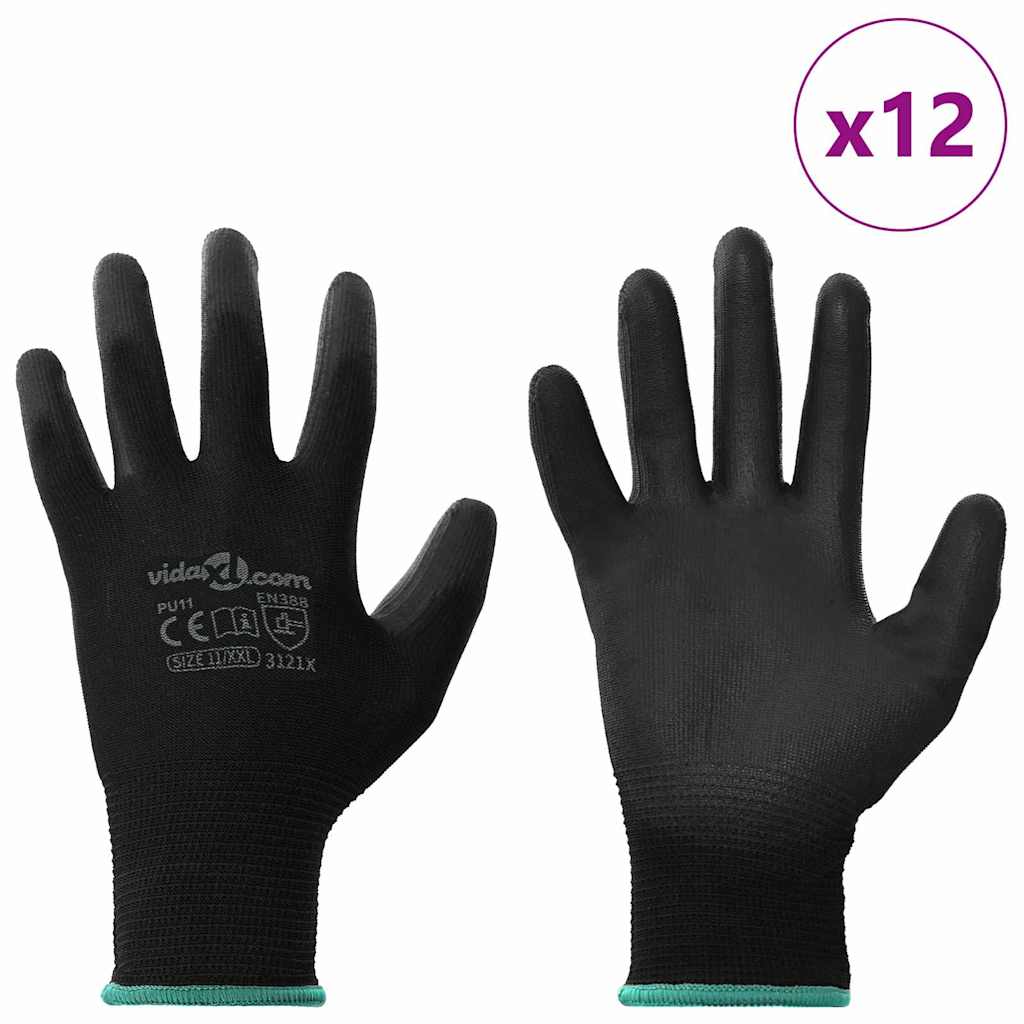 Arbeitshandschuhe 12 pcs Schwarz 11 / XXL Polyester