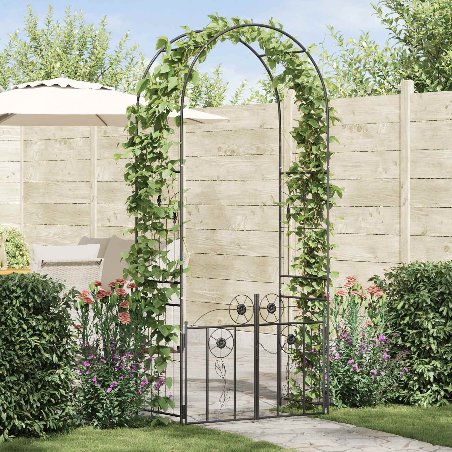 Gartenbogen mit Schloss Schwarz 102 x 50 x 218 cm