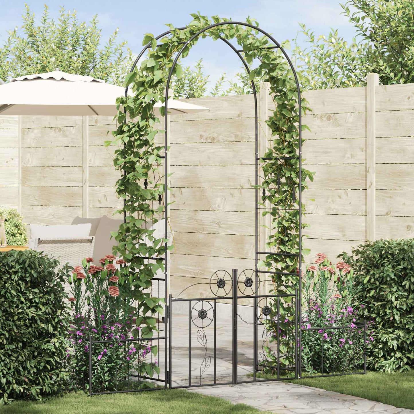 Gartenbogen mit Schloss Schwarz 203 x 50 x 218 cm