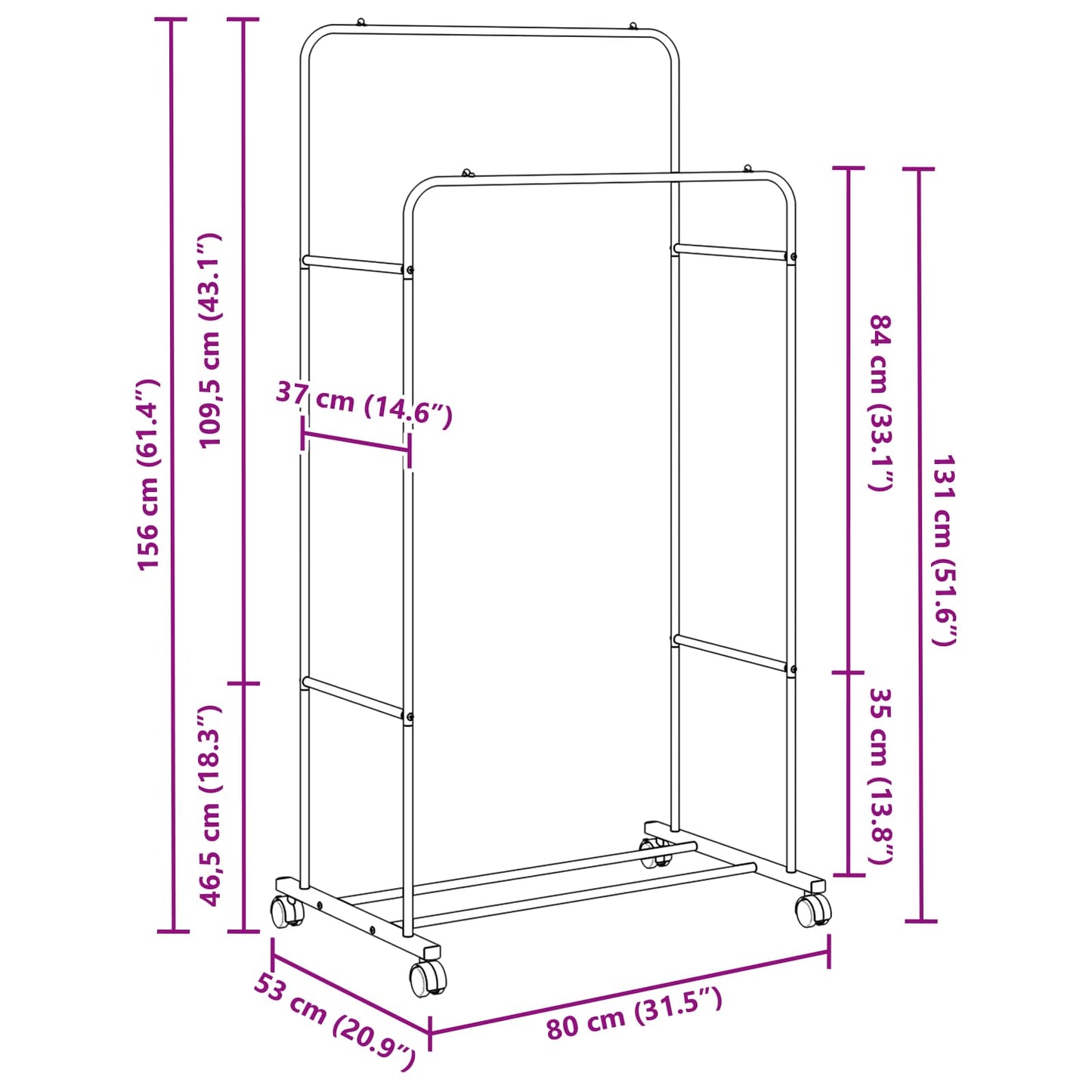 Clothes Rack Solid Black 80 x 53 x 156 cm