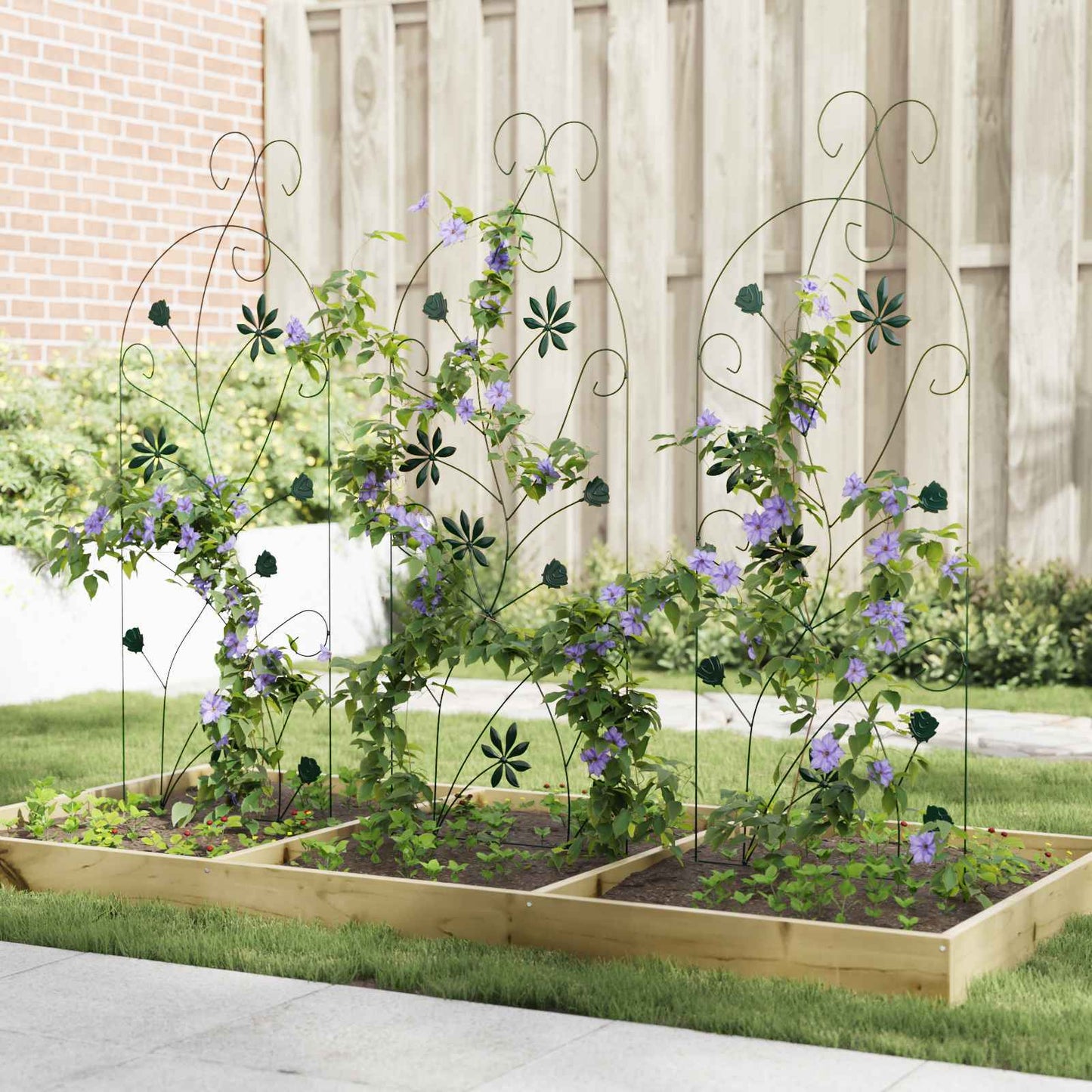 Gartenzaun 3 pcs Grün 112 x 39,5 cm Stahl