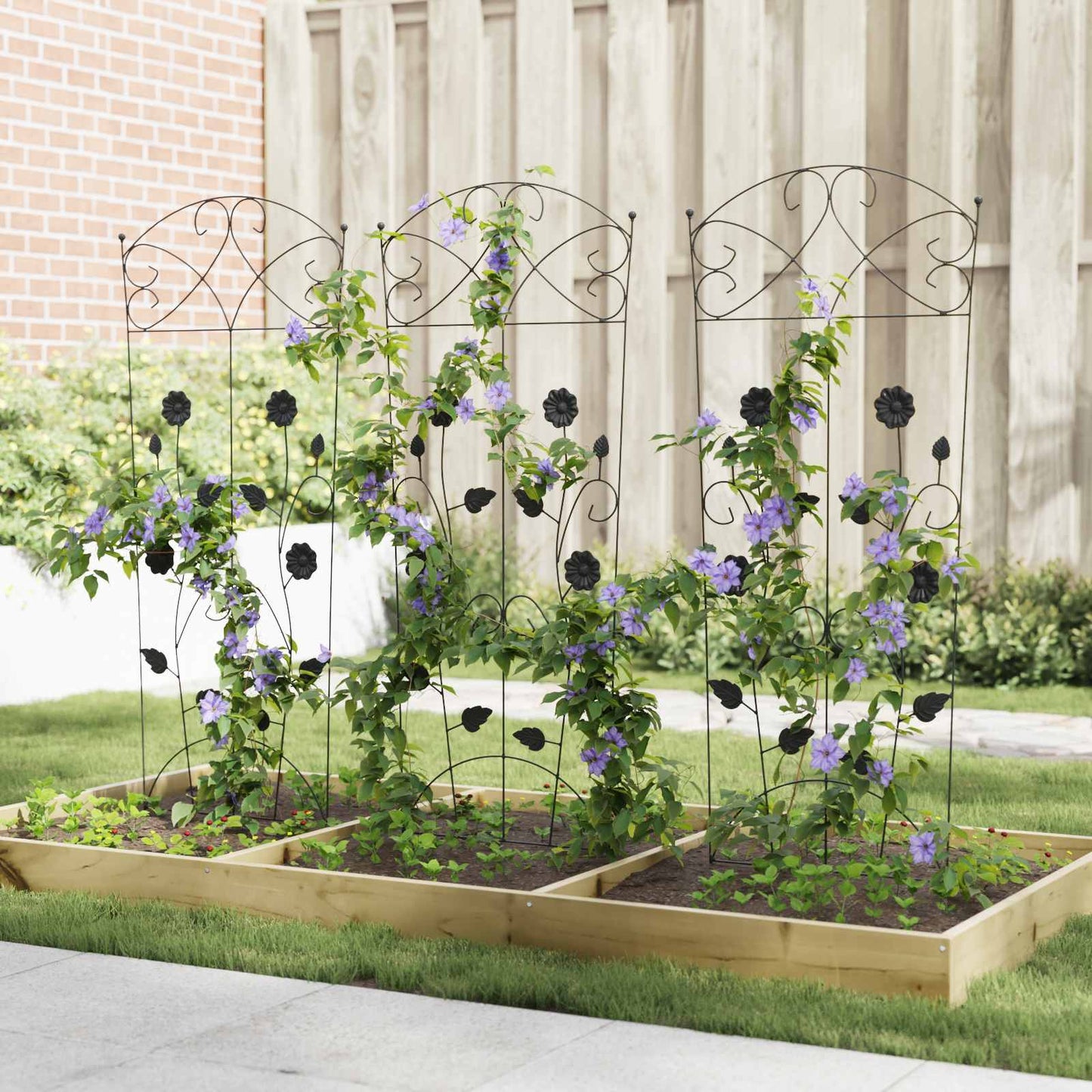 Gartenzaun 3 pcs Schwarz 110,5 x 42,5 cm Stahl