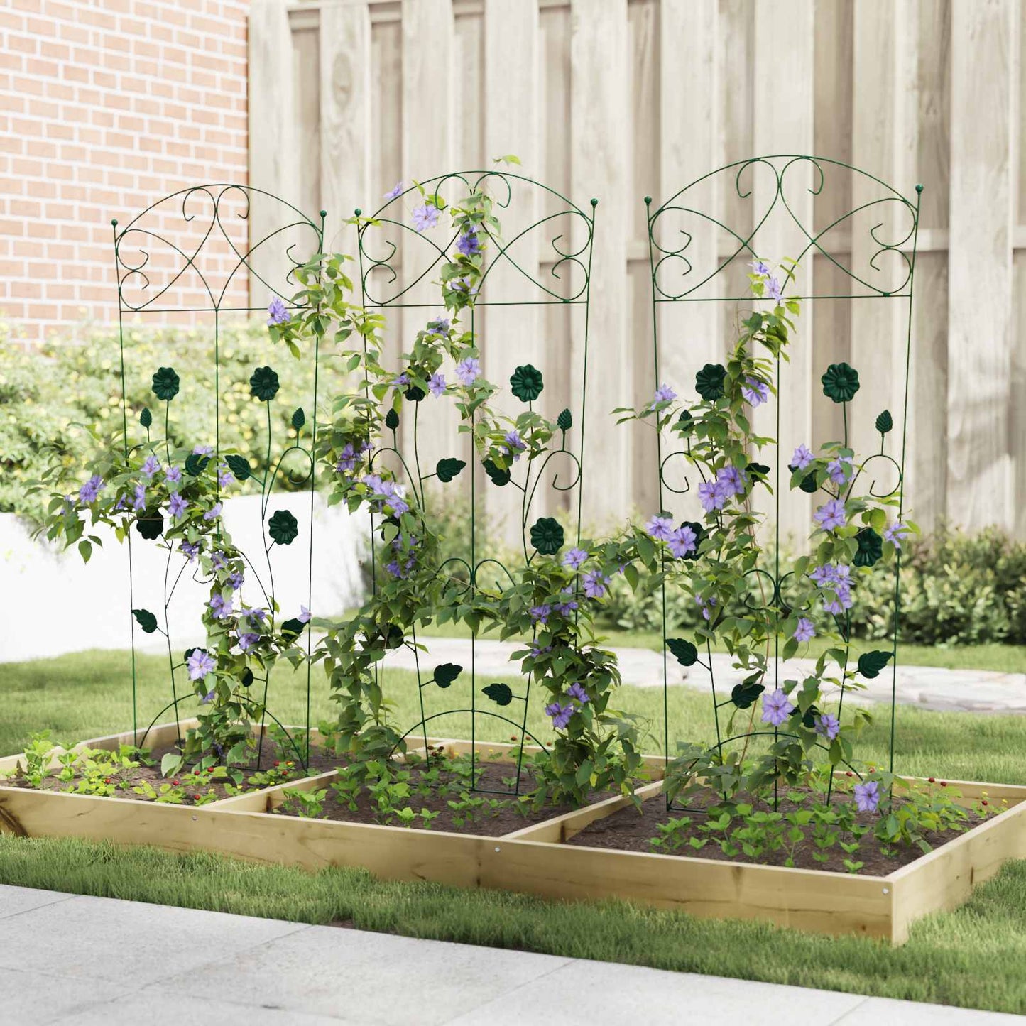 Gartenzaun 3 pcs Grün 110,5 x 42,5 cm Stahl