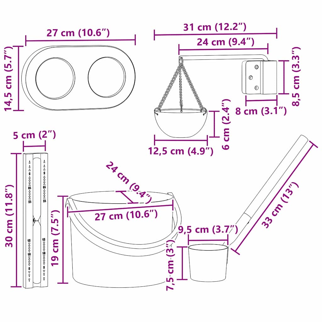 Sauna Zubehör Set 5 pcs Schwarz