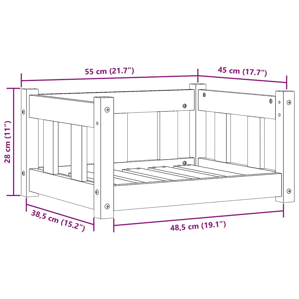 Hundebett Wachsbraun 55 x 45 x 28 cm Massives Kiefernholz