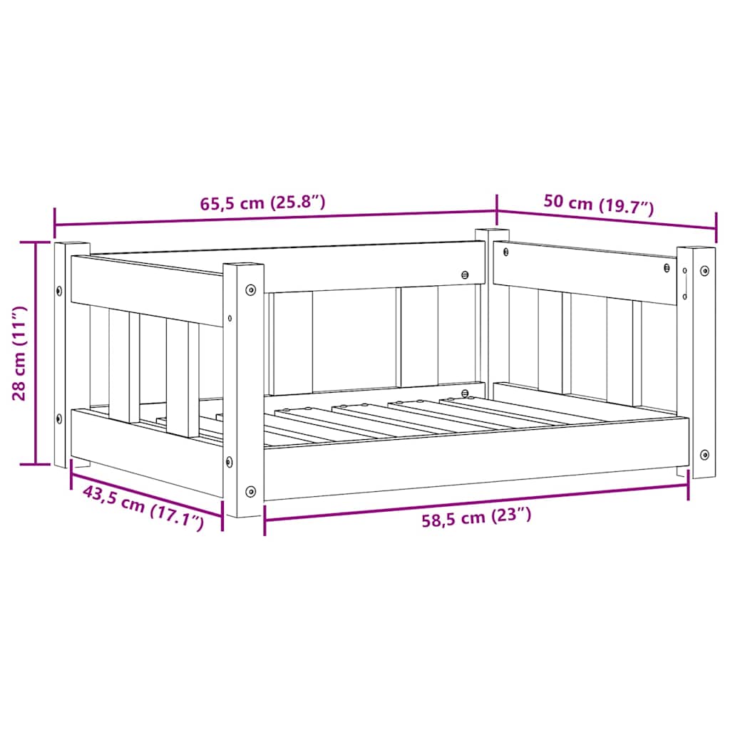 Hundebett Wachsbraun 65,5 x 50 x 28 cm Massives Kiefernholz