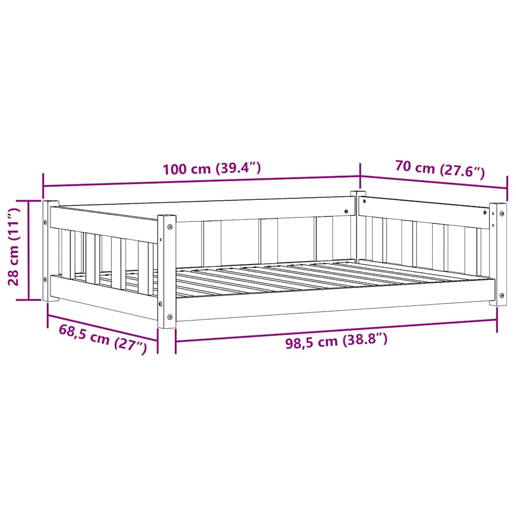 Hundebett Wachsbraun 100 x 70 x 28 cm Massives Kiefernholz