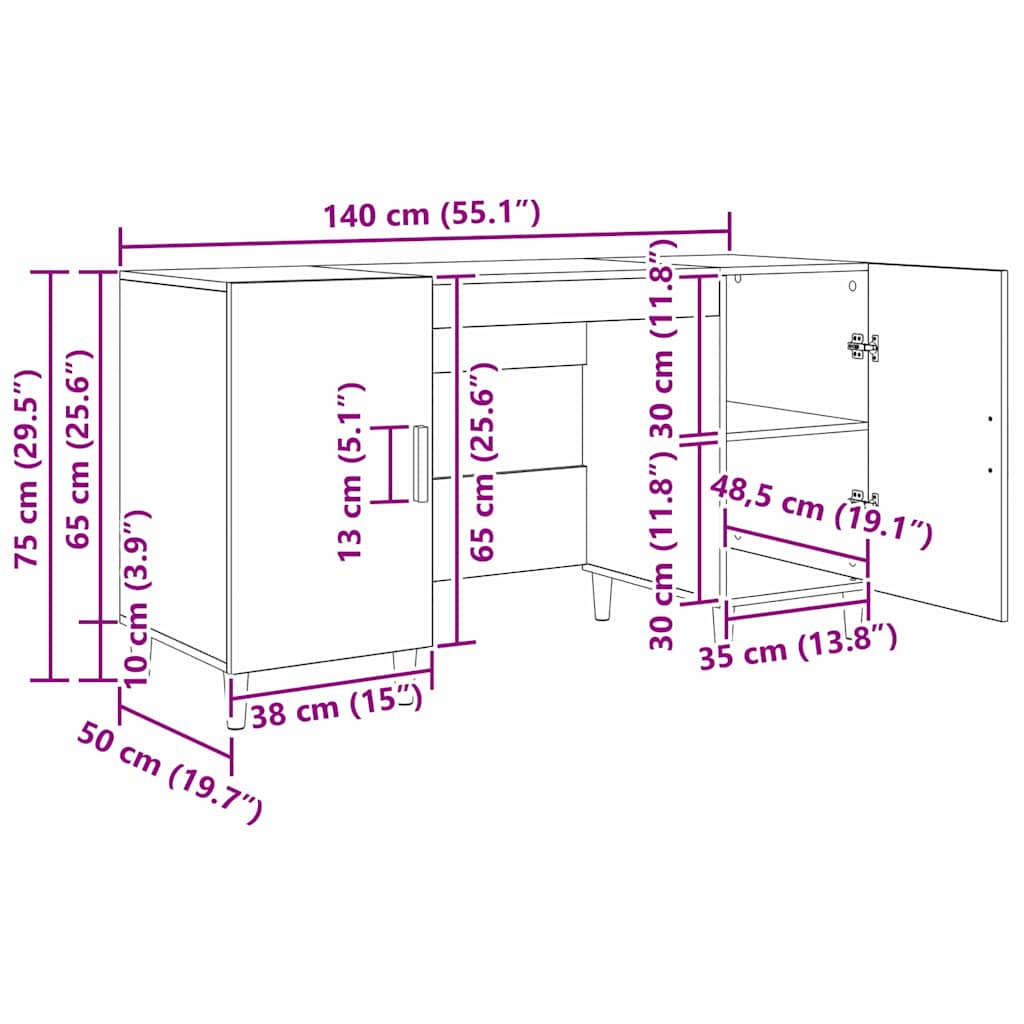 Schreibtisch Artisan-Eiche 140 x 50 x 75 cm Holzwerkstoff