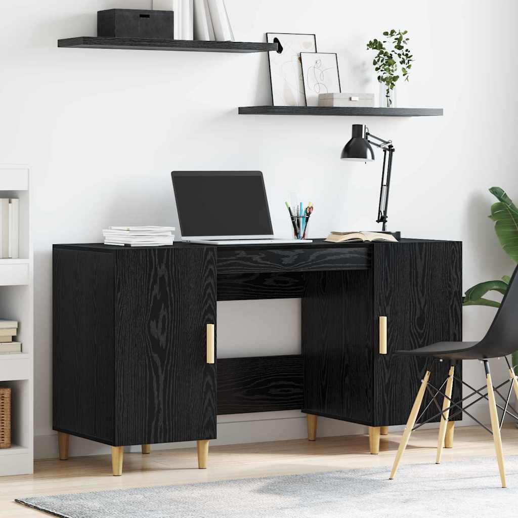 Bureau avec étagère noir aspect chêne 140 x 50 x 75 cm