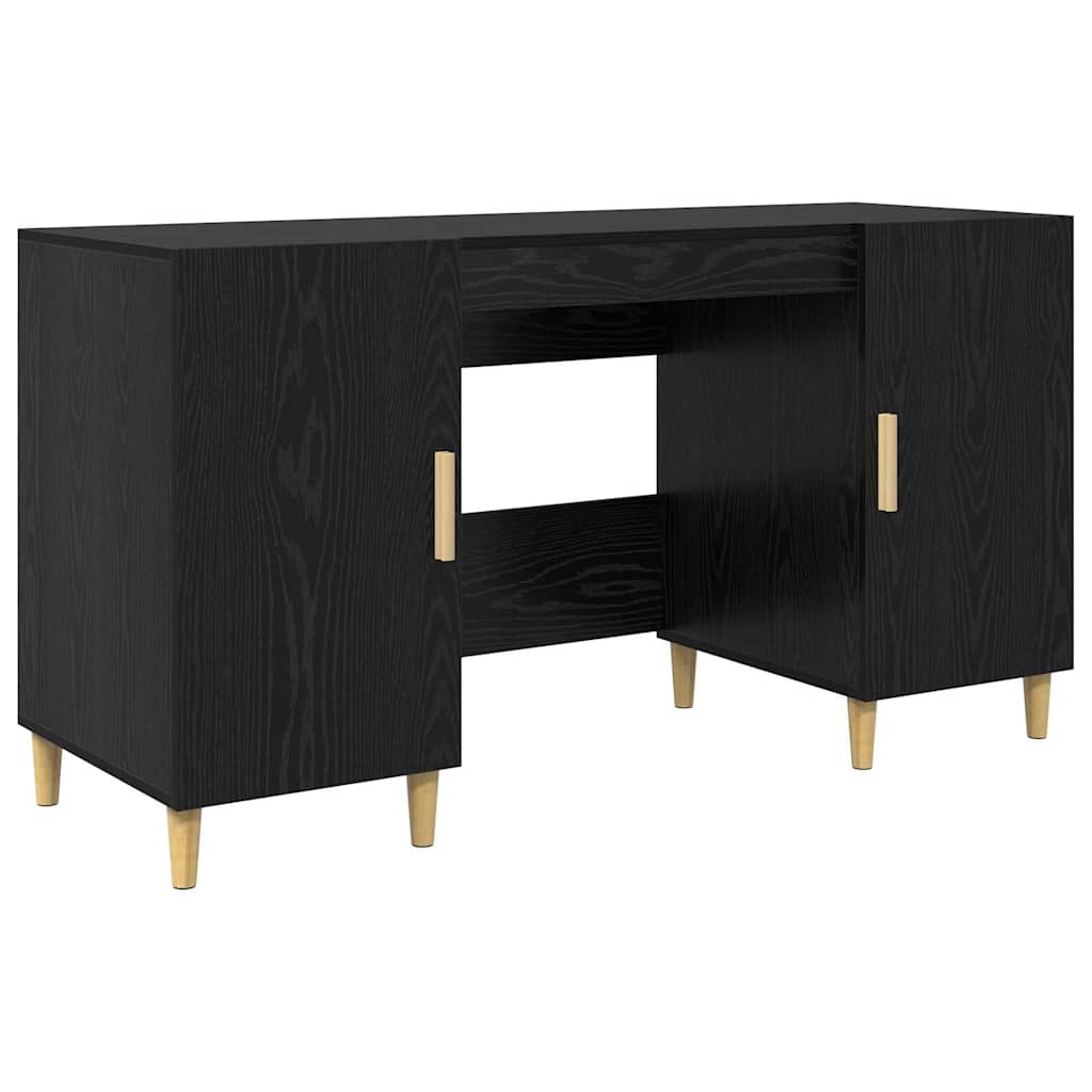 Bureau avec étagère noir aspect chêne 140 x 50 x 75 cm