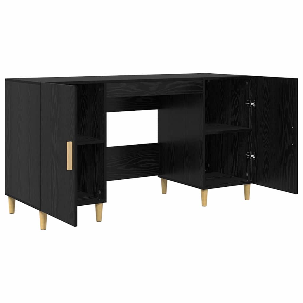Bureau avec étagère noir aspect chêne 140 x 50 x 75 cm