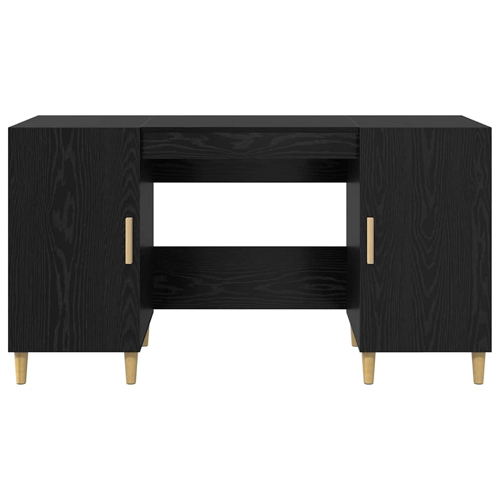 Bureau avec étagère noir aspect chêne 140 x 50 x 75 cm
