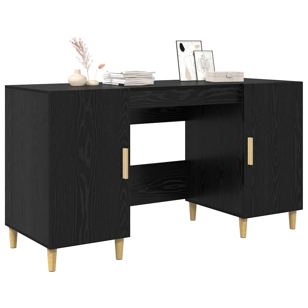 Bureau avec étagère noir aspect chêne 140 x 50 x 75 cm