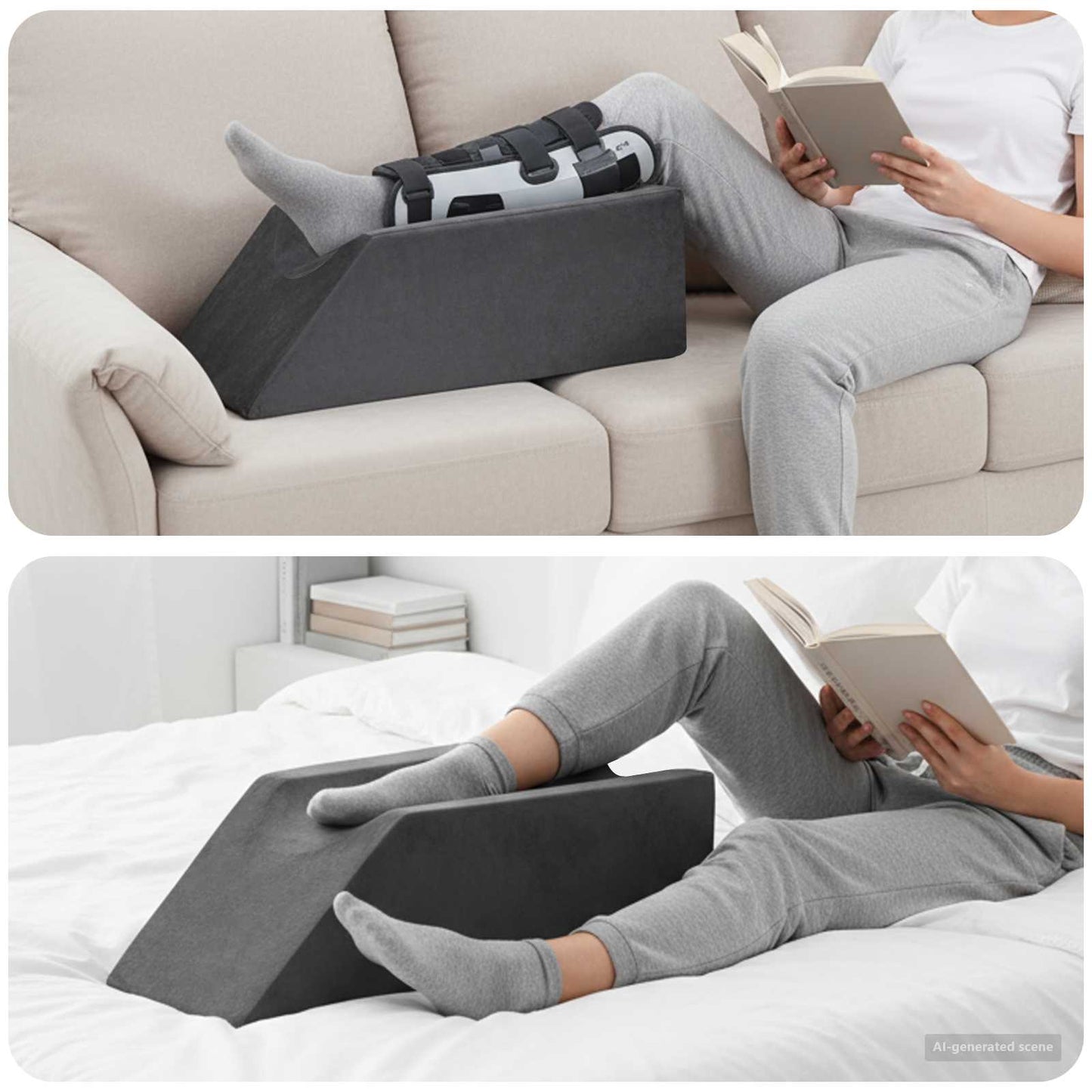 Coussin de jambe gris uni 68 x 25 x 21,5 cm
