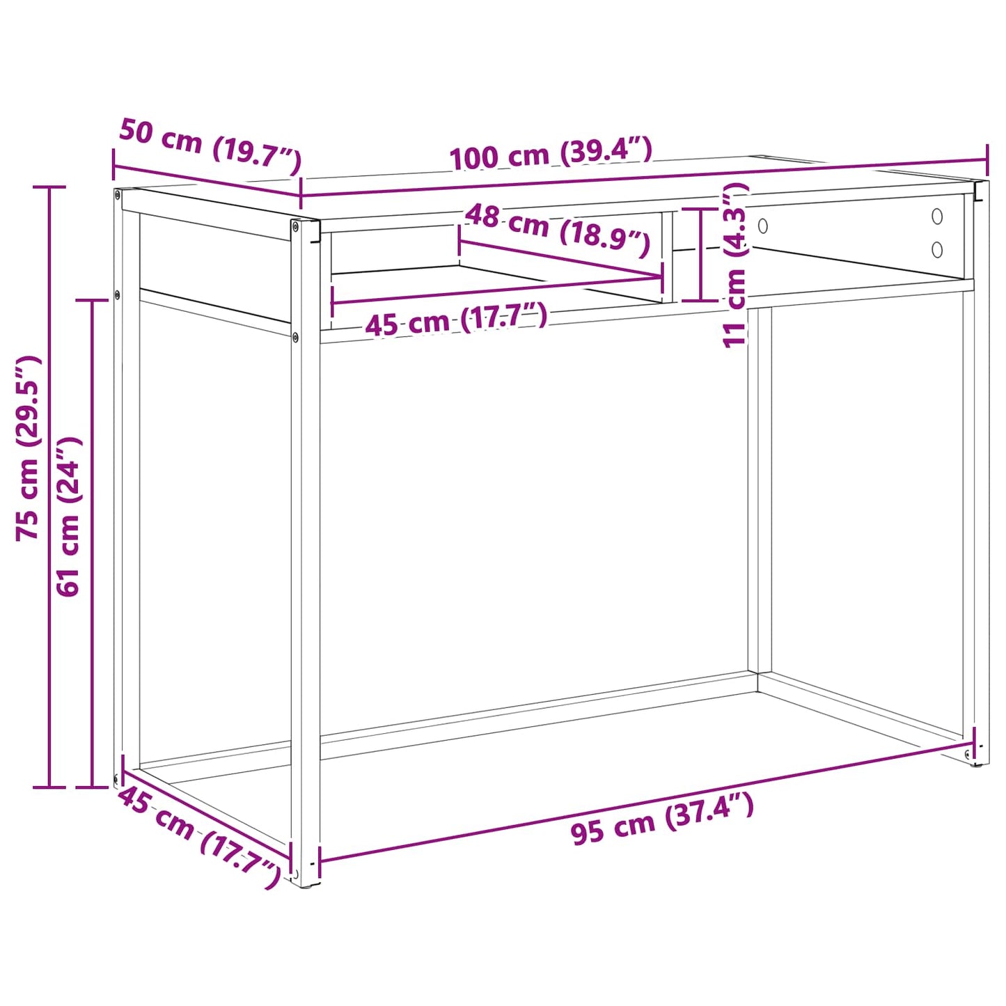 Bureau bois recyclé 100 x 50 x 75 cm Panneau de particules