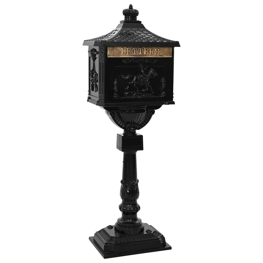 Freestanding Post Box with Storage Black 42.5 x 29.5 x 117 cm