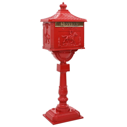 Freestanding Red Mailbox 42.5 x 29.5 x 117 cm Cast Aluminum