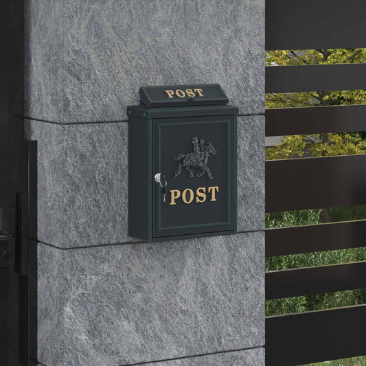 Boîte aux lettres murale verte 29 x 13 x 41 cm en fonte d'aluminium