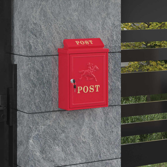 Boîte aux lettres murale rouge 29 x 13 x 41 cm en fonte d'aluminium