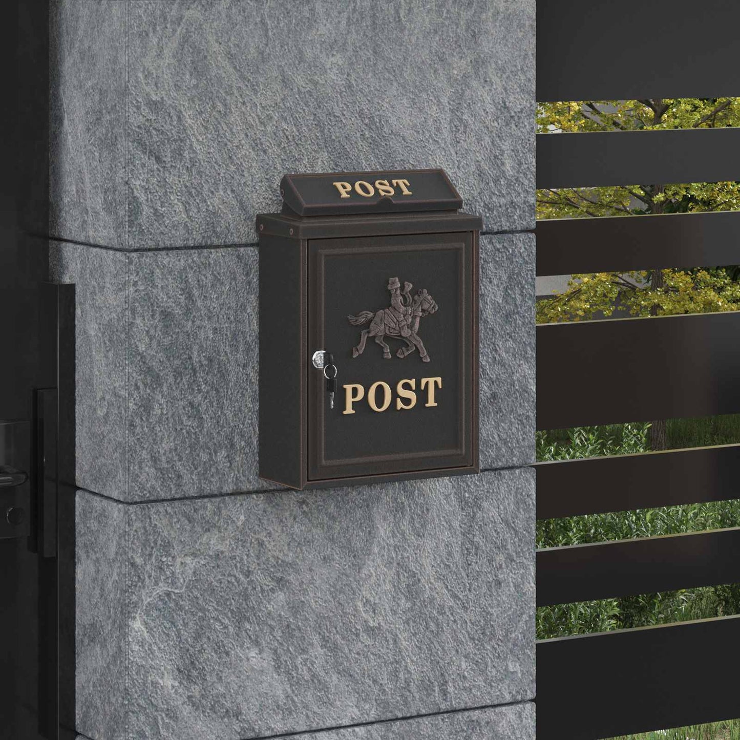 Wandmontierter Briefkasten Bronze 29 x 13 x 41 cm Gussaluminium