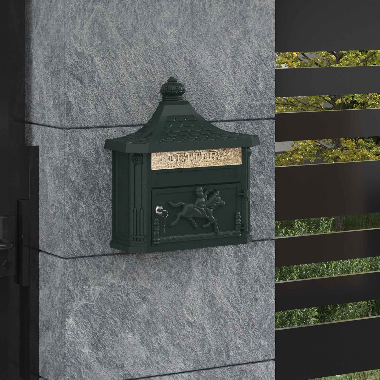 Boîte aux lettres murale verte 40,5 x 16 x 45 cm aluminium moulé