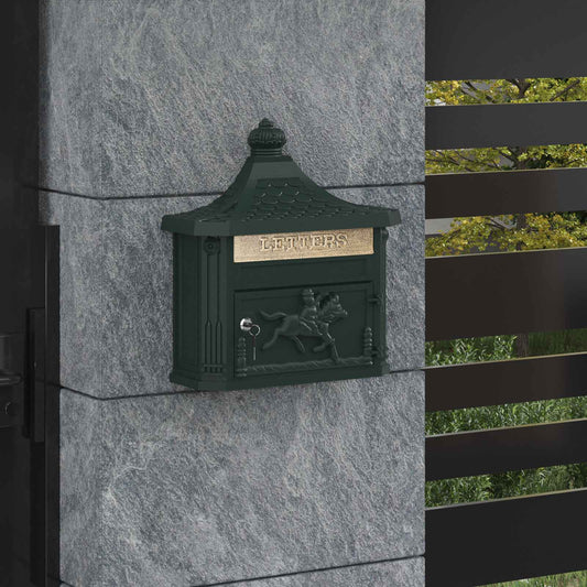 Boîte aux lettres murale verte 40,5 x 16 x 45 cm aluminium moulé