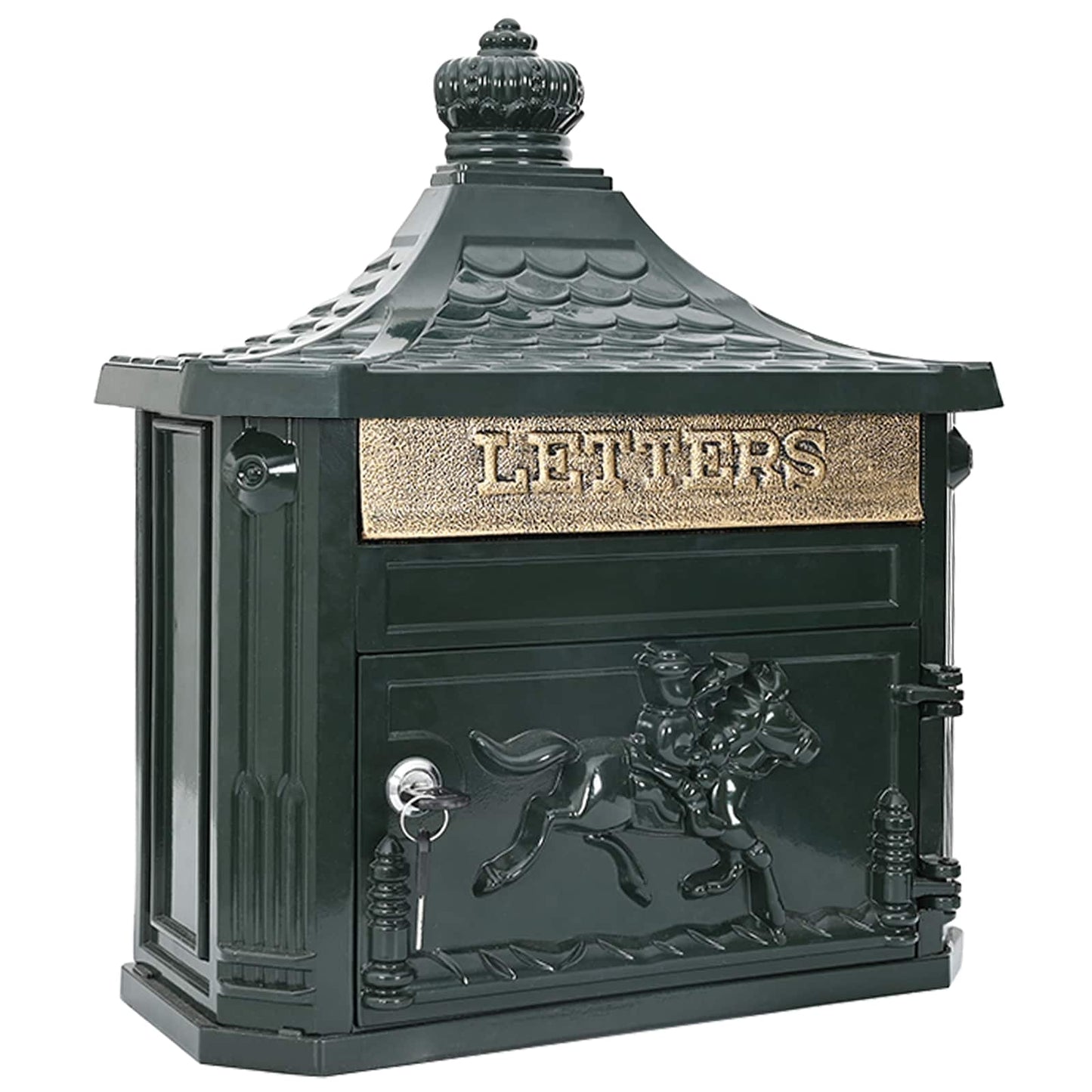 Boîte aux lettres murale verte 40,5 x 16 x 45 cm aluminium moulé