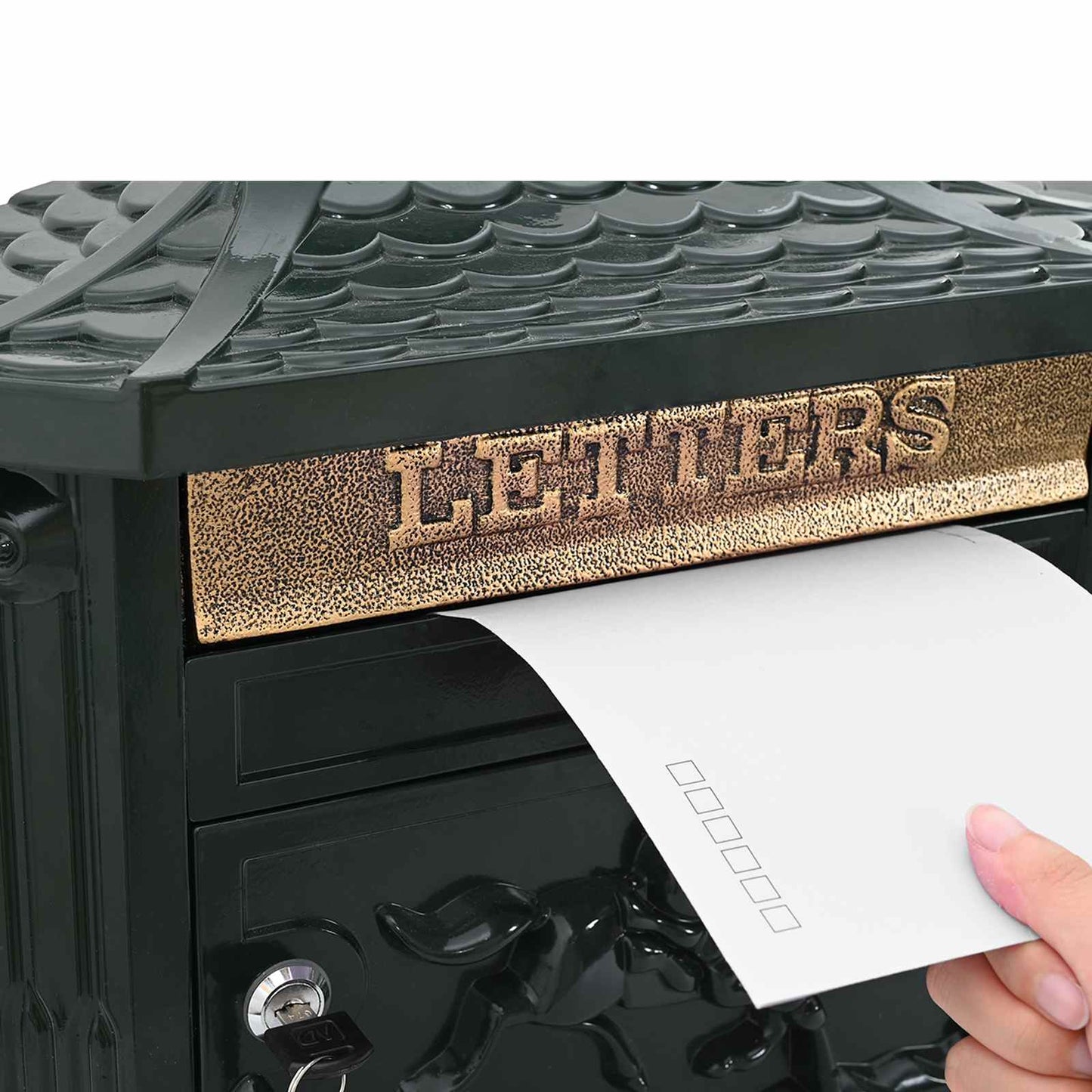 Boîte aux lettres murale verte 40,5 x 16 x 45 cm aluminium moulé