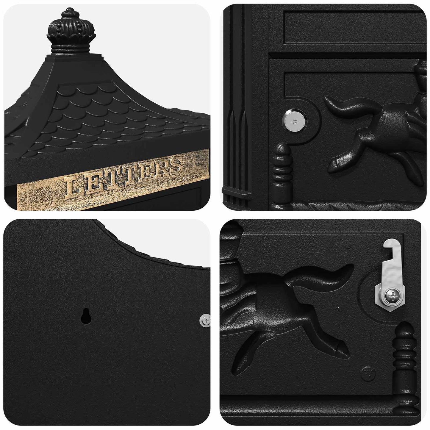Wall-mounted Letter Box with Door Black 40.5 x 16 x 45 cm