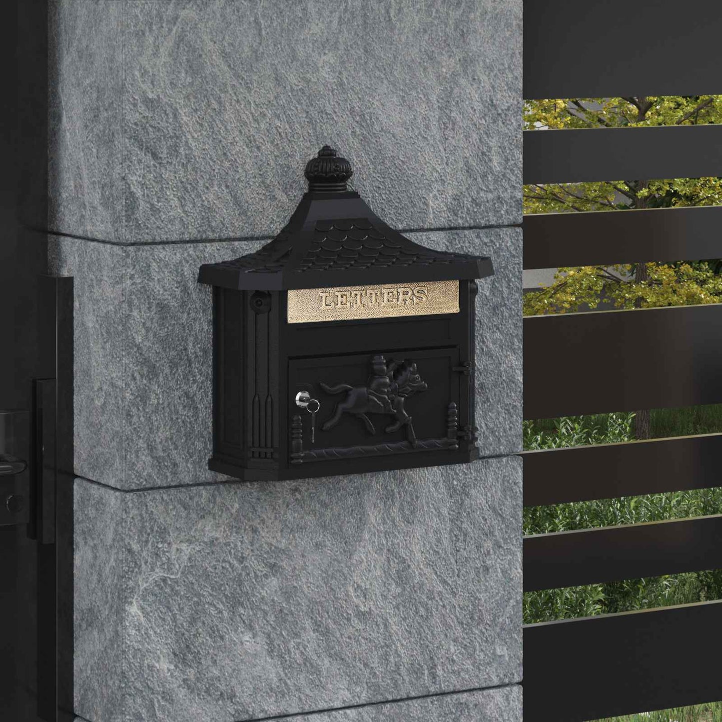 Wall-mounted Letter Box with Door Black 40.5 x 16 x 45 cm