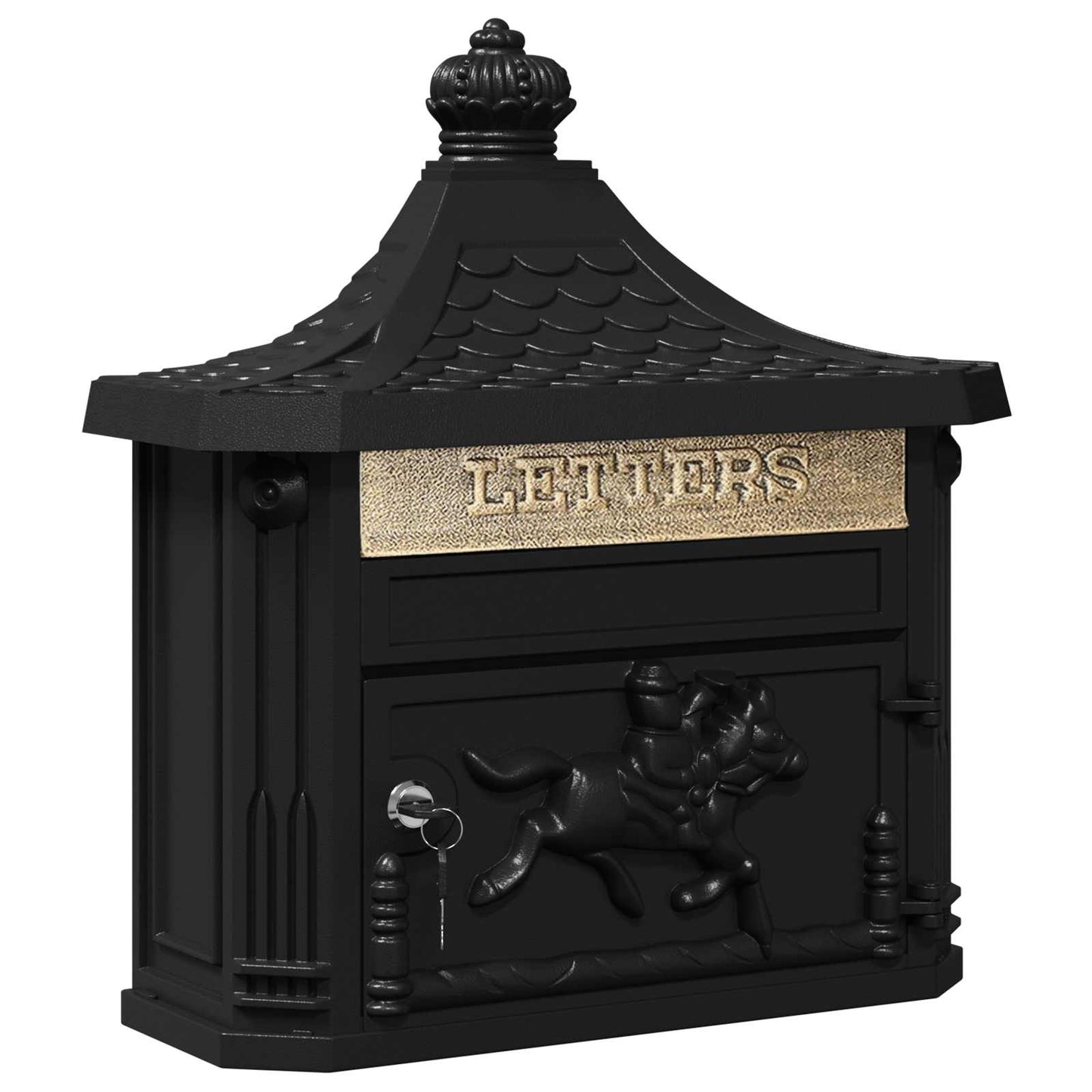 Wall-mounted Letter Box with Door Black 40.5 x 16 x 45 cm