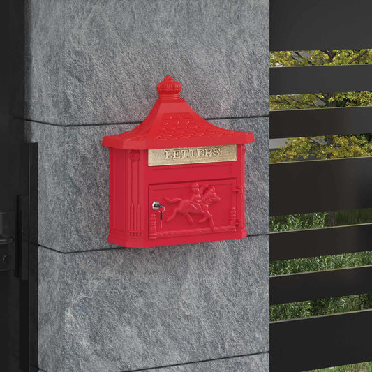 Wall-Mounted Mailbox Red 40.5 x 16 x 45 cm Cast Aluminium