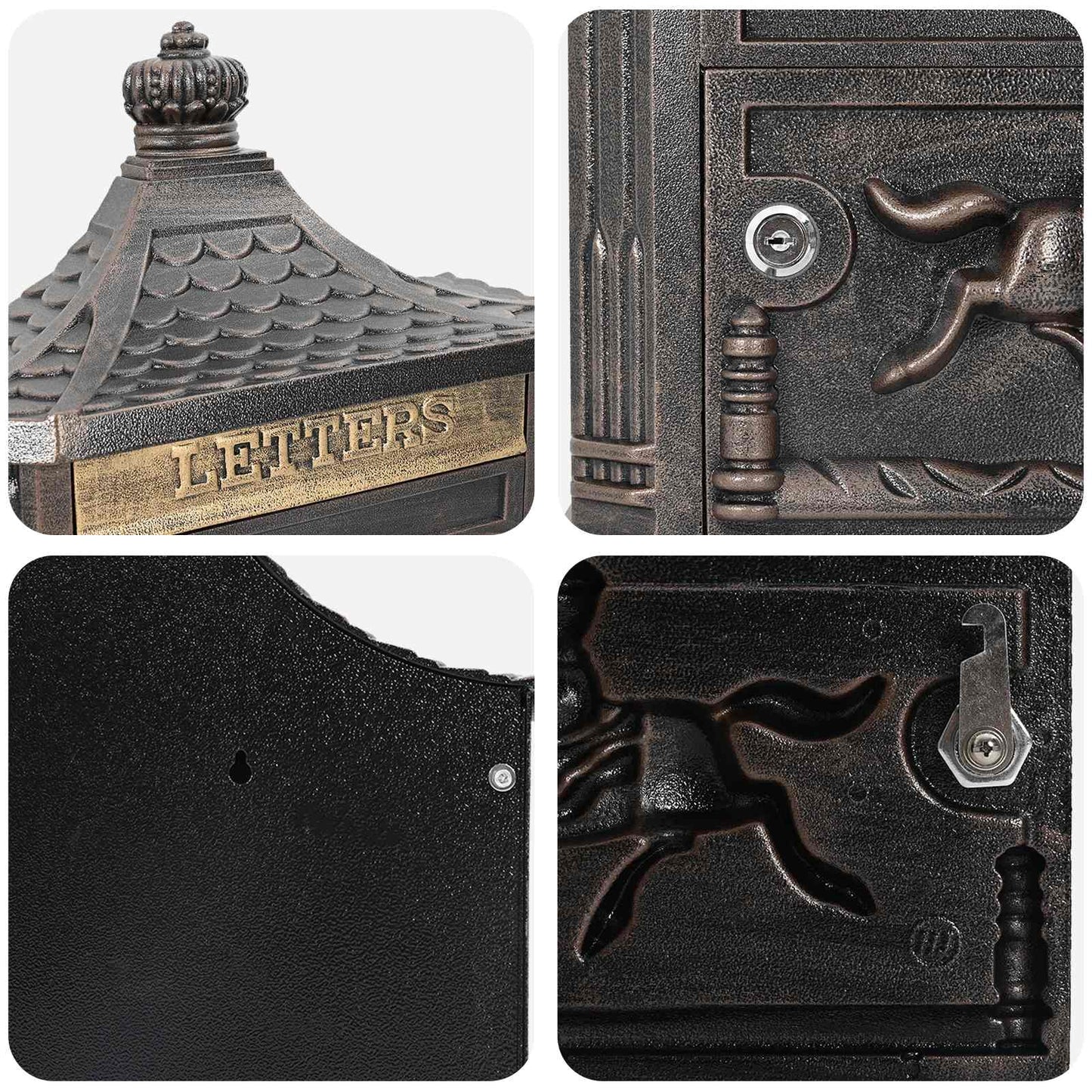 Wandmontierter Briefkasten mit Tür Bronze 40,5 x 16 x 45 cm