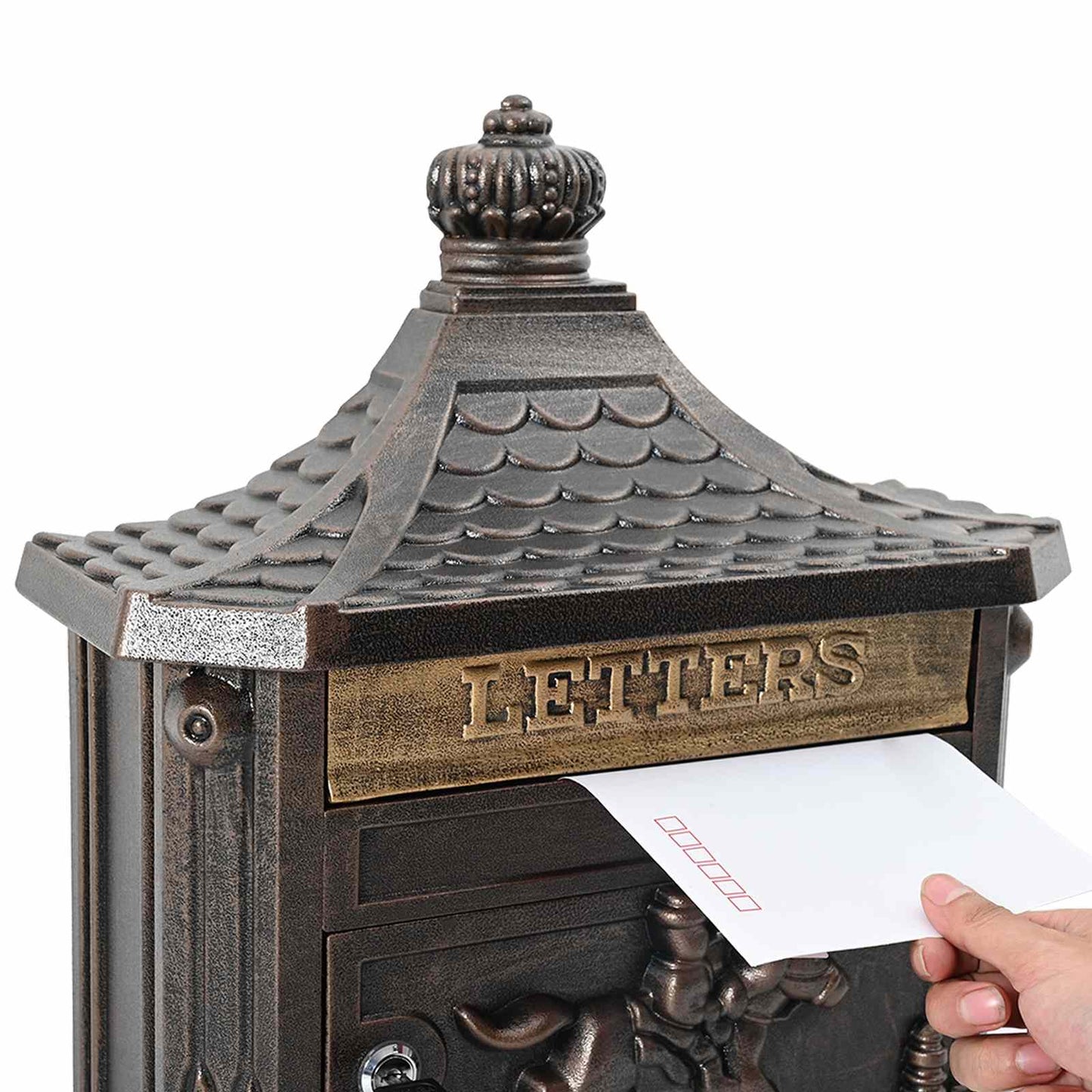 Wandmontierter Briefkasten mit Tür Bronze 40,5 x 16 x 45 cm