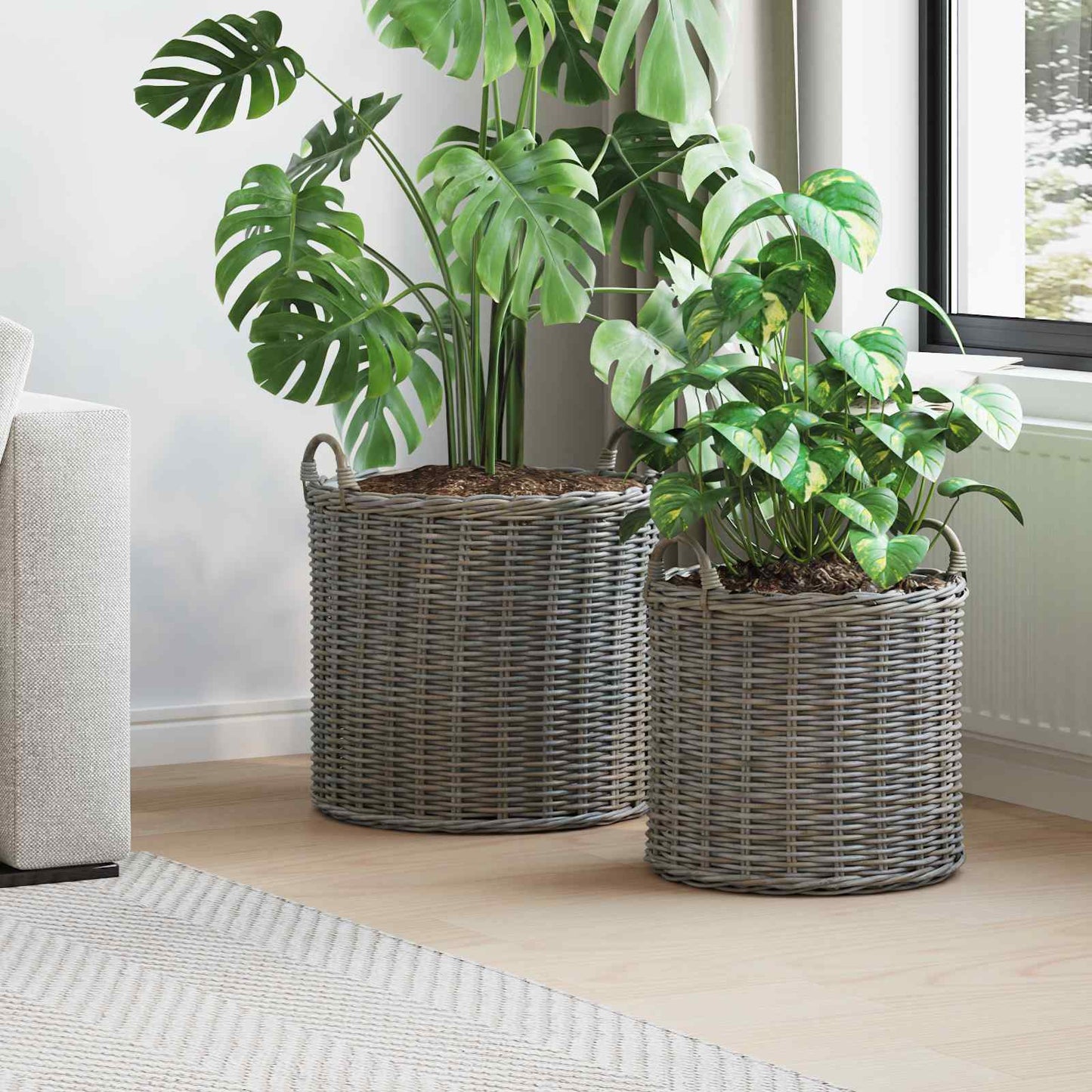 Flower Pot Basket with Storage 2 pcs Grey Lacak Rattan