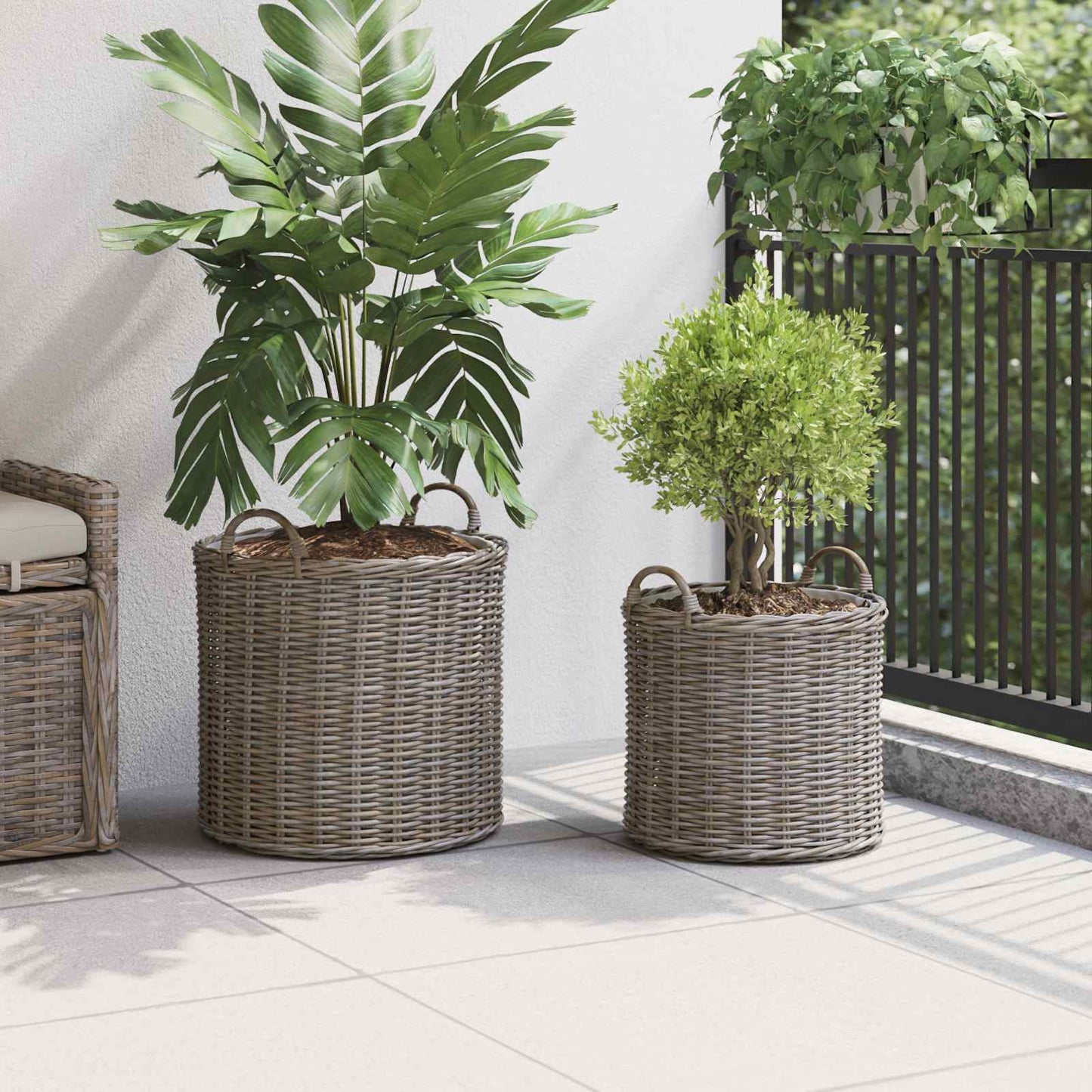 Flower Pot Basket with Storage 2 pcs Grey Lacak Rattan